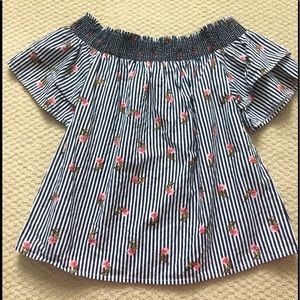 Striped, floral Off-the-shoulder top